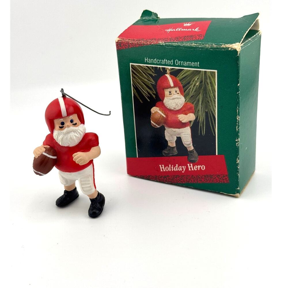 Vintage 1988 Hallmark Holiday Hero Football Player Ornament Santa Claus